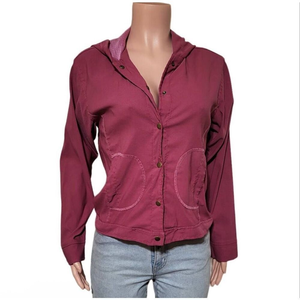Pulp women long sleeve snap button down hoodie maroon jacket M